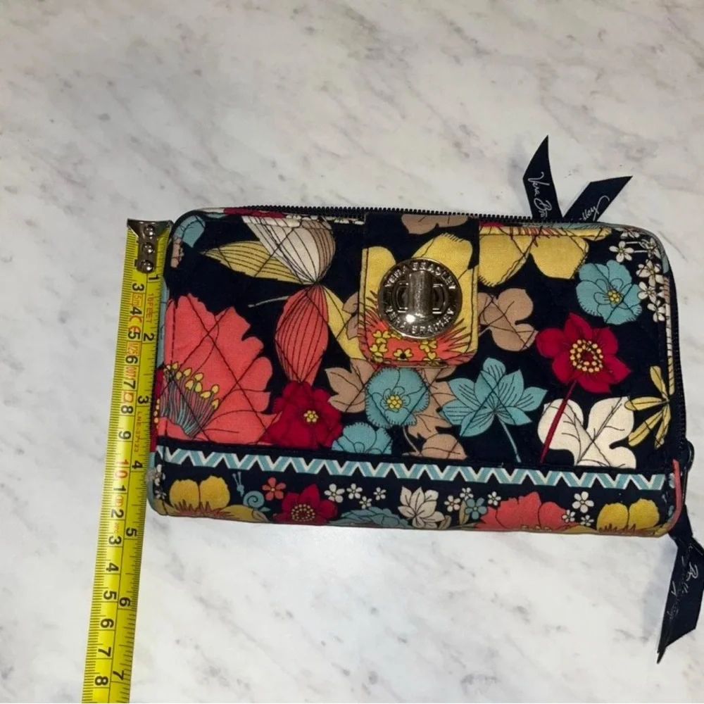 Vera Bradley Navy Multi Floral Zip-Around Wallet Happy Snails Retired - Picture 5 of 6